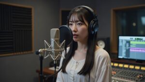 ボーカルのレコーディングをする女性