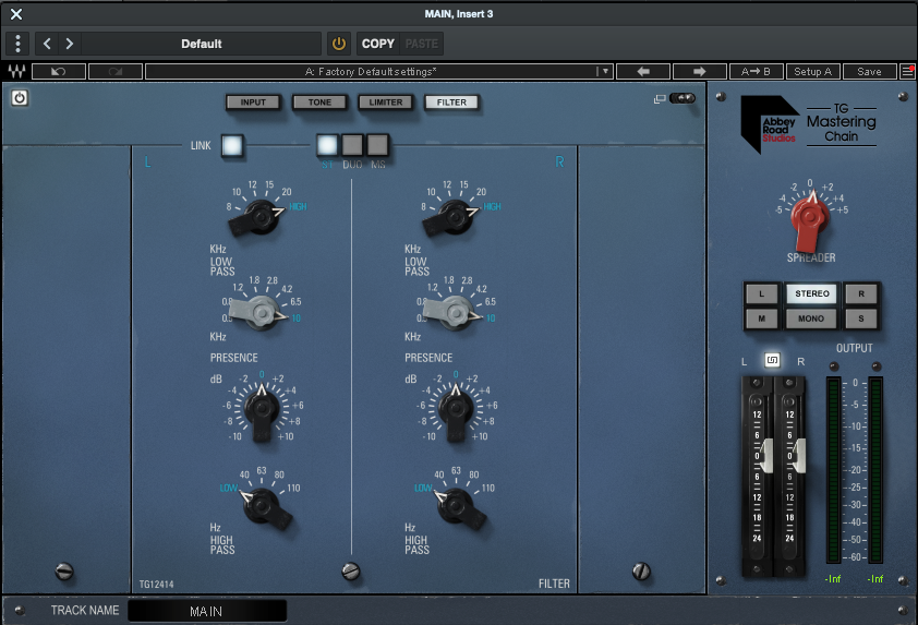 Abbey Road TG Mastering ChainのFilter　部分